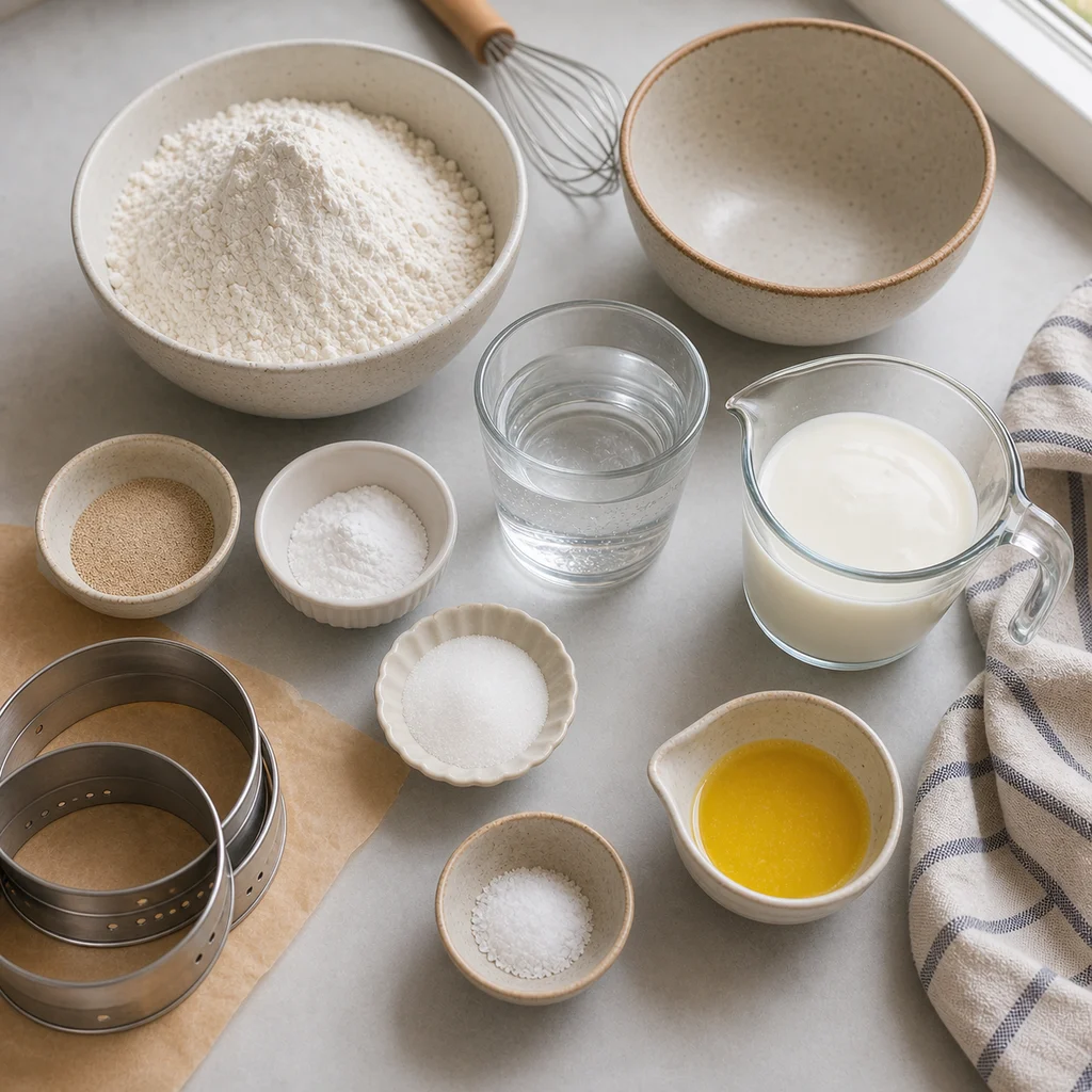 Measured ingredients for classic British crumpets