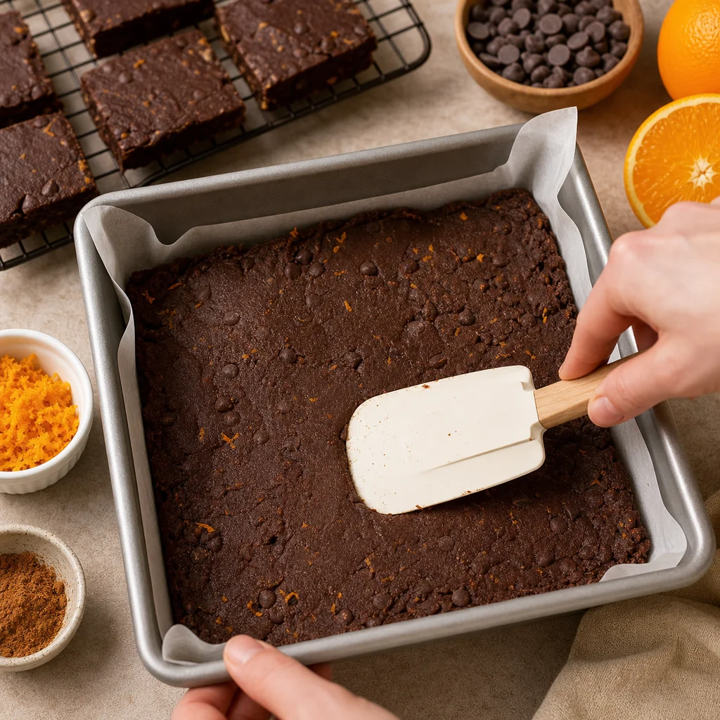 BeginnerBakes chocolate orange shortbread dough pressed into pan