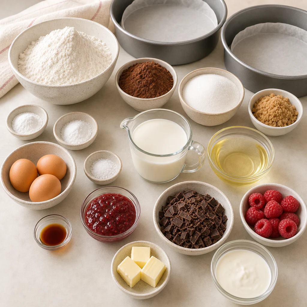 BeginnerBakes gluten-free chocolate raspberry layer cake ingredients