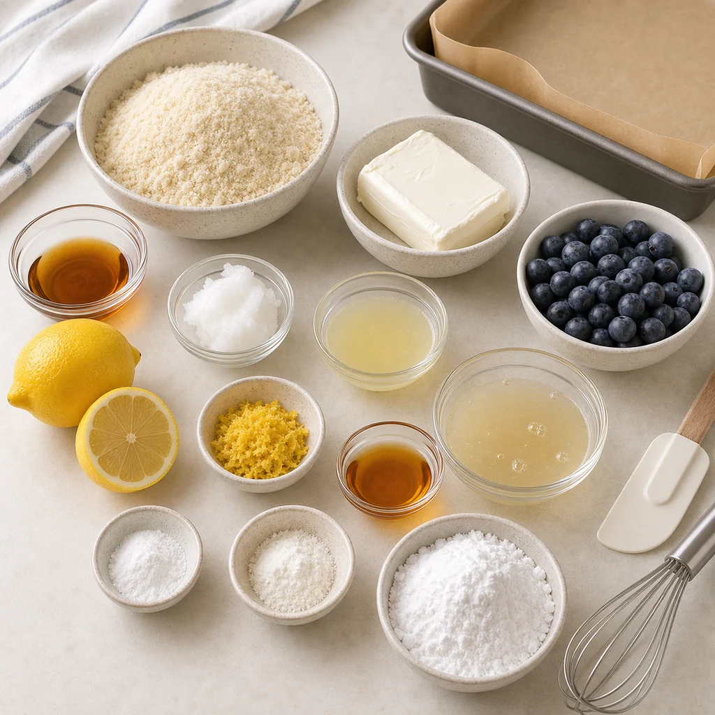 BeginnerBakes lemon blueberry cheesecake bar ingredients