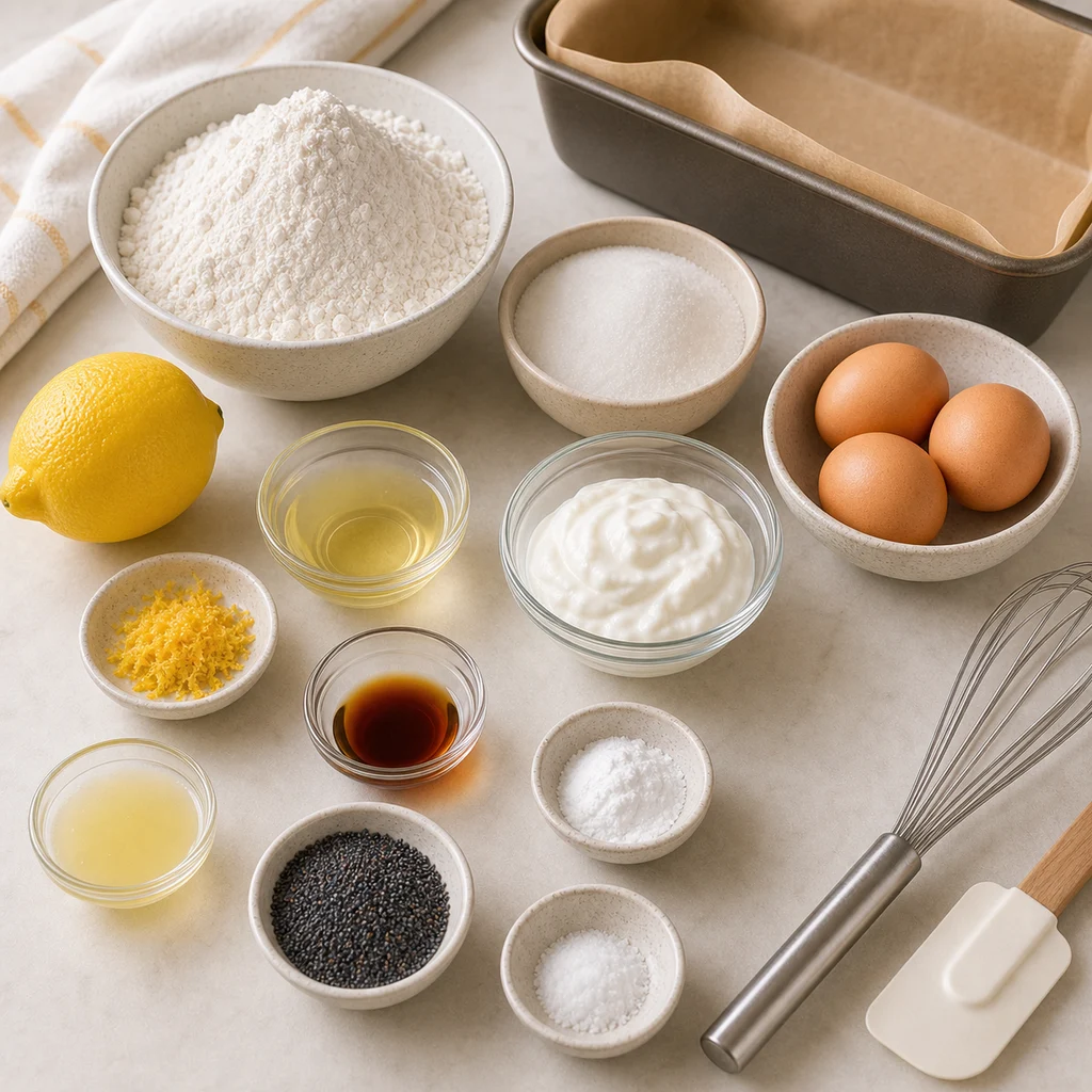 BeginnerBakes lemon poppy seed loaf ingredients