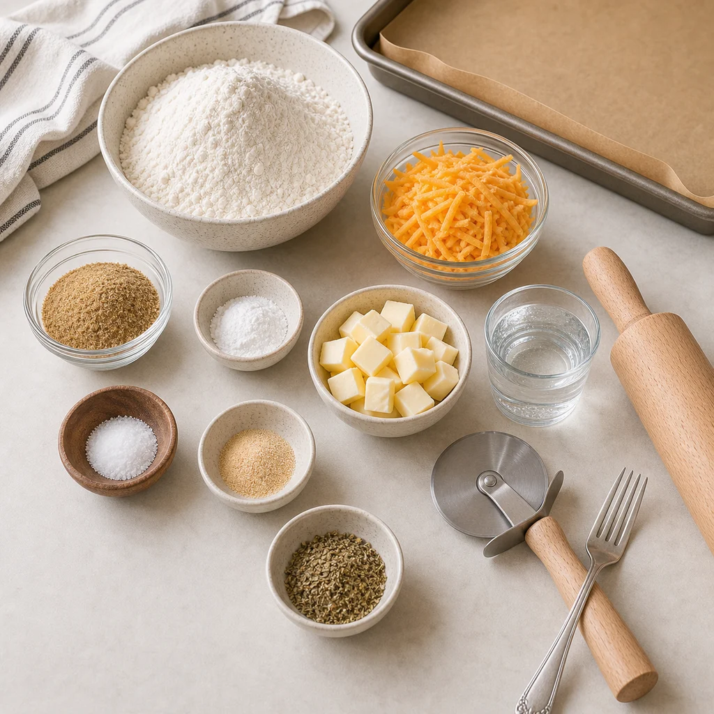 BeginnerBakes savory cheese herb cracker ingredients