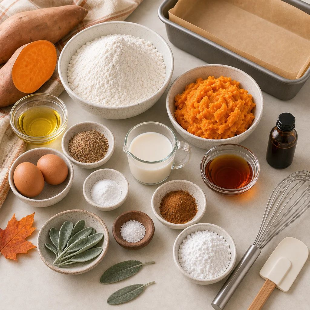 BeginnerBakes sweet potato sage quick bread ingredients