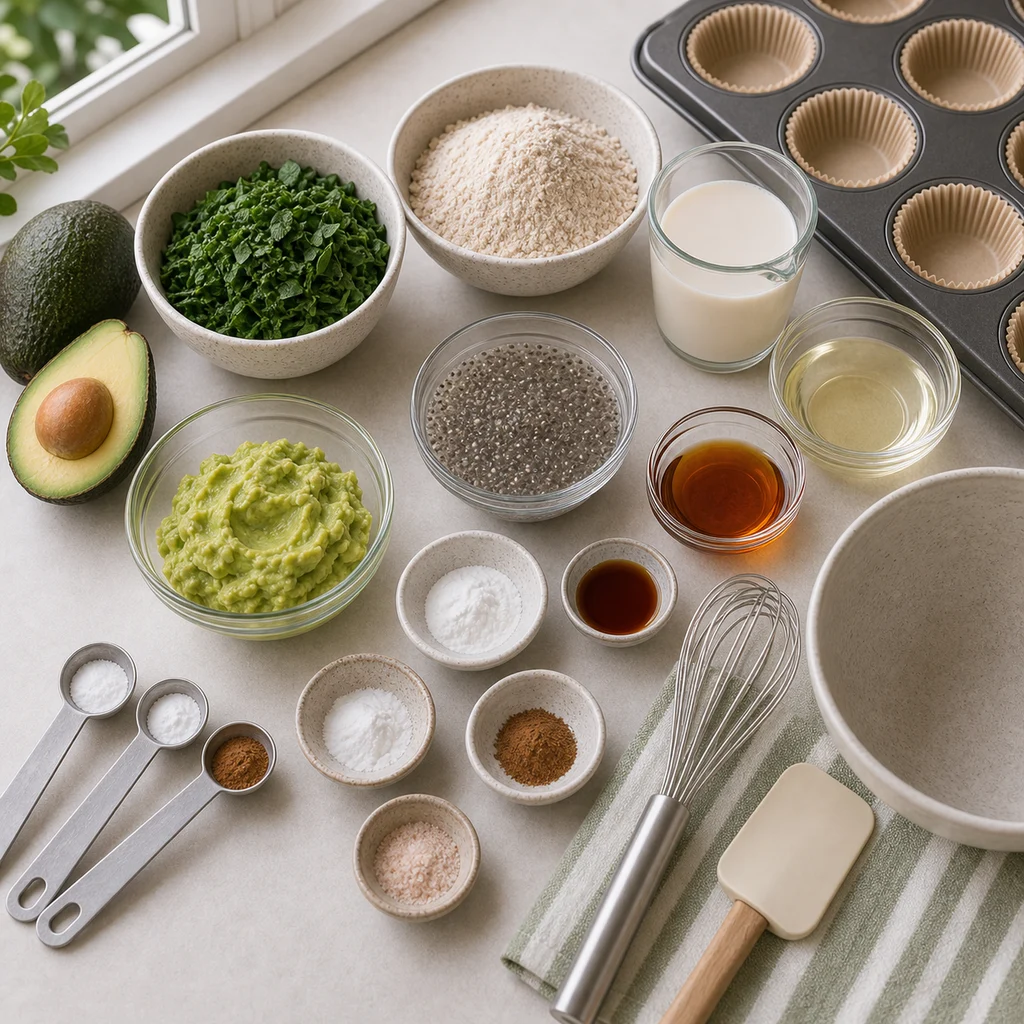 BeginnerBakes avocado spinach muffin ingredients
