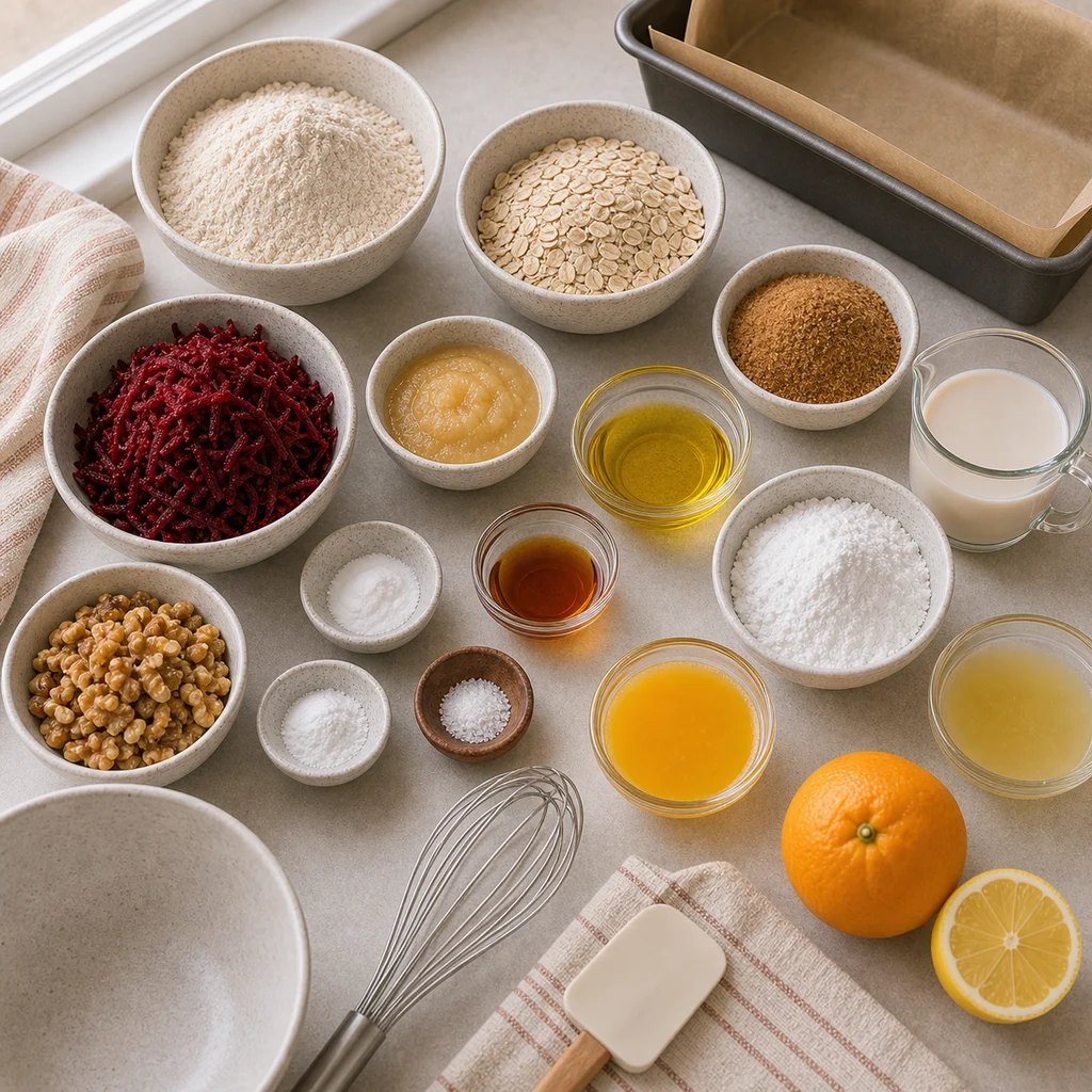 BeginnerBakes beetroot walnut loaf ingredients