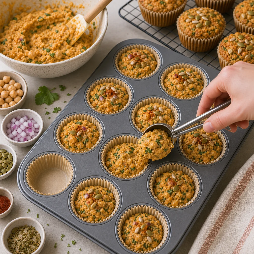 BeginnerBakes chickpea sweet potato savory muffin batter in liners