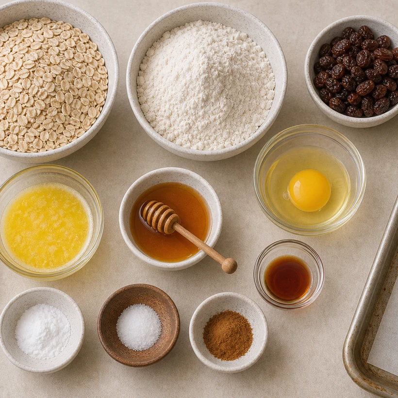 BeginnerBakes honey oatmeal raisin cookie ingredients