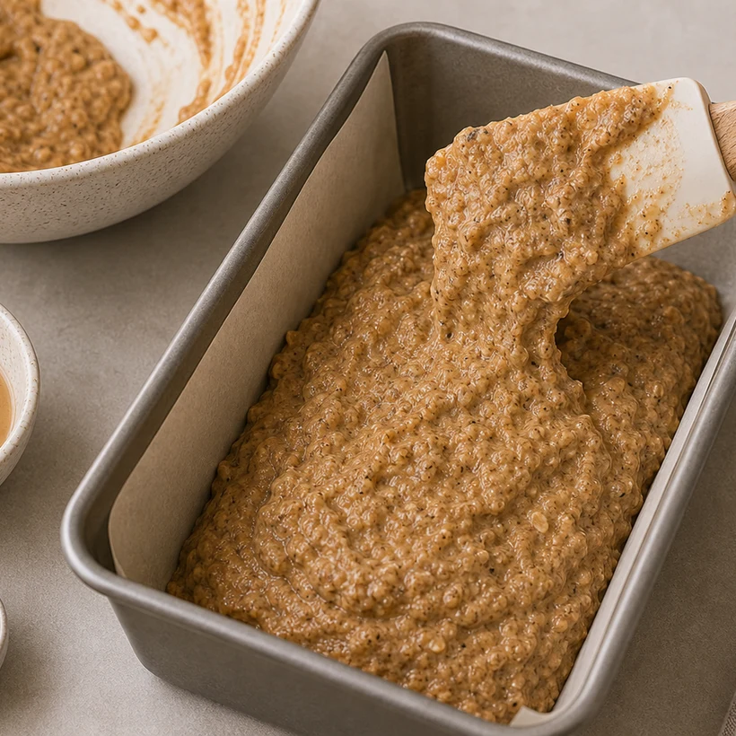 BeginnerBakes honey chai muffin loaf batter in pan
