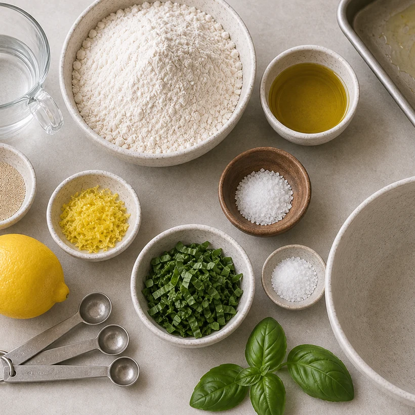 BeginnerBakes lemon basil focaccia ingredients