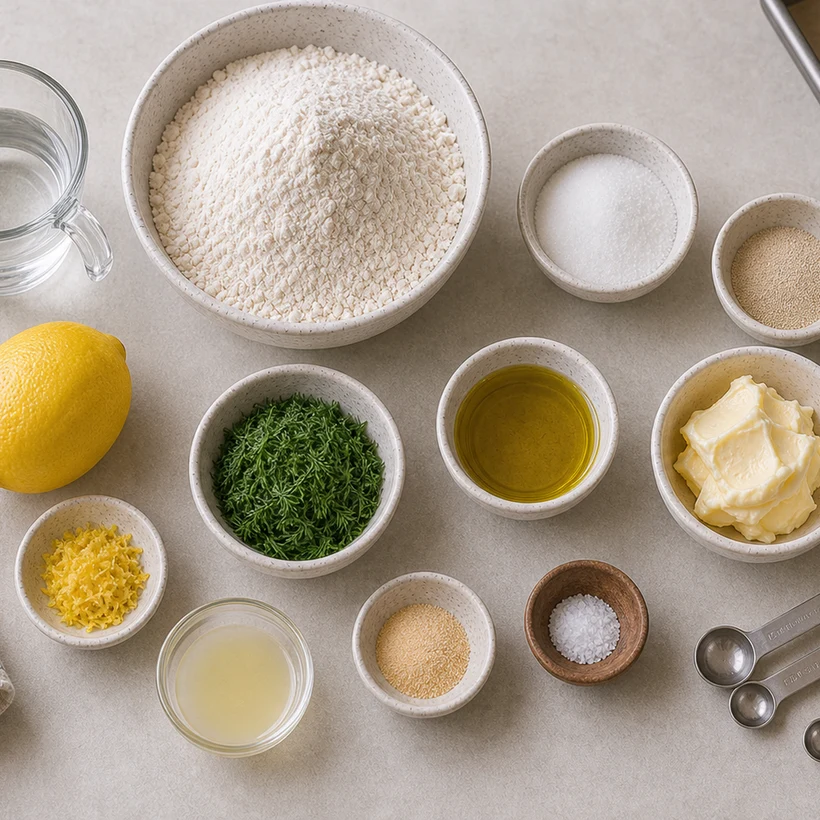BeginnerBakes lemon dill dinner roll ingredients