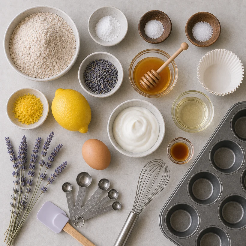 Light Whole-Grain Lavender and Honey Muffins with Lemon Zest Recipe