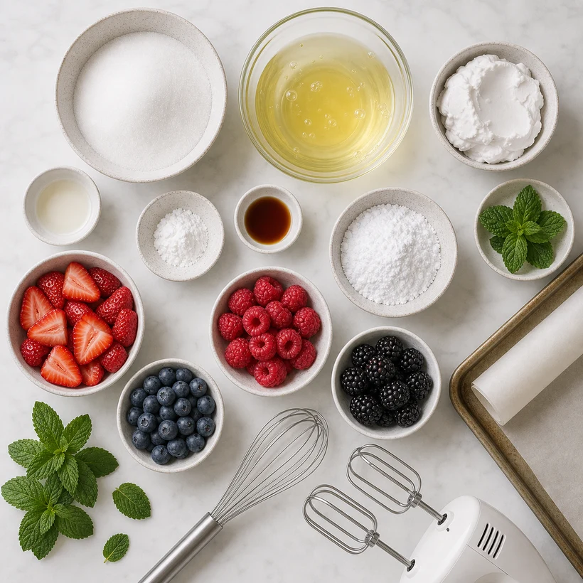 Low-Calorie Summer Berry Pavlova with Coconut Whipped Cream Recipe