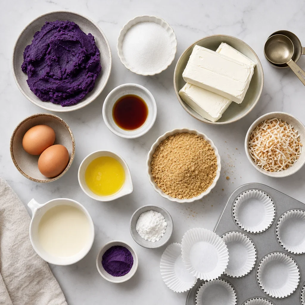Ingredients for Mini Ube Cheesecake Bites