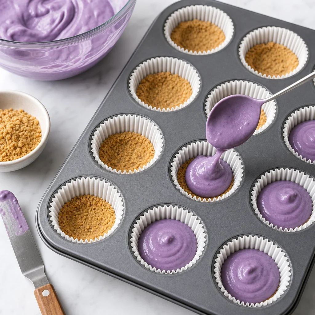 Mini Ube Cheesecake Bites process image
