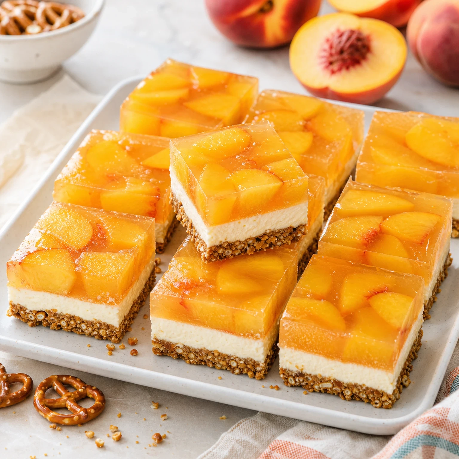 Peach Pretzel Jello Pie Bars