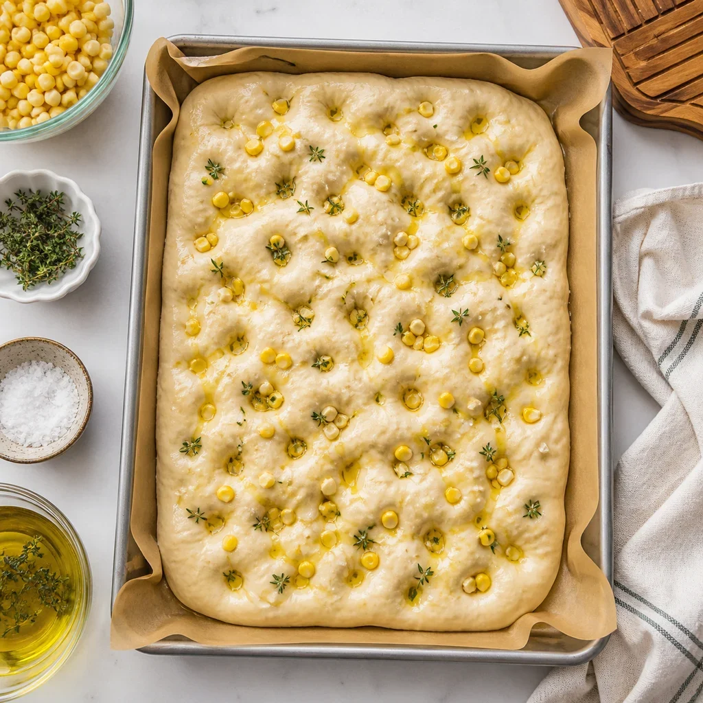 Sweet Corn Honey Butter Focaccia process image