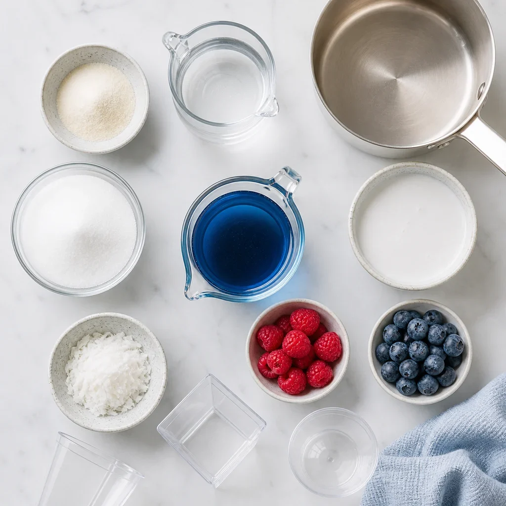 Ingredients for Blue Raspberry Agar Jelly Dessert Cups