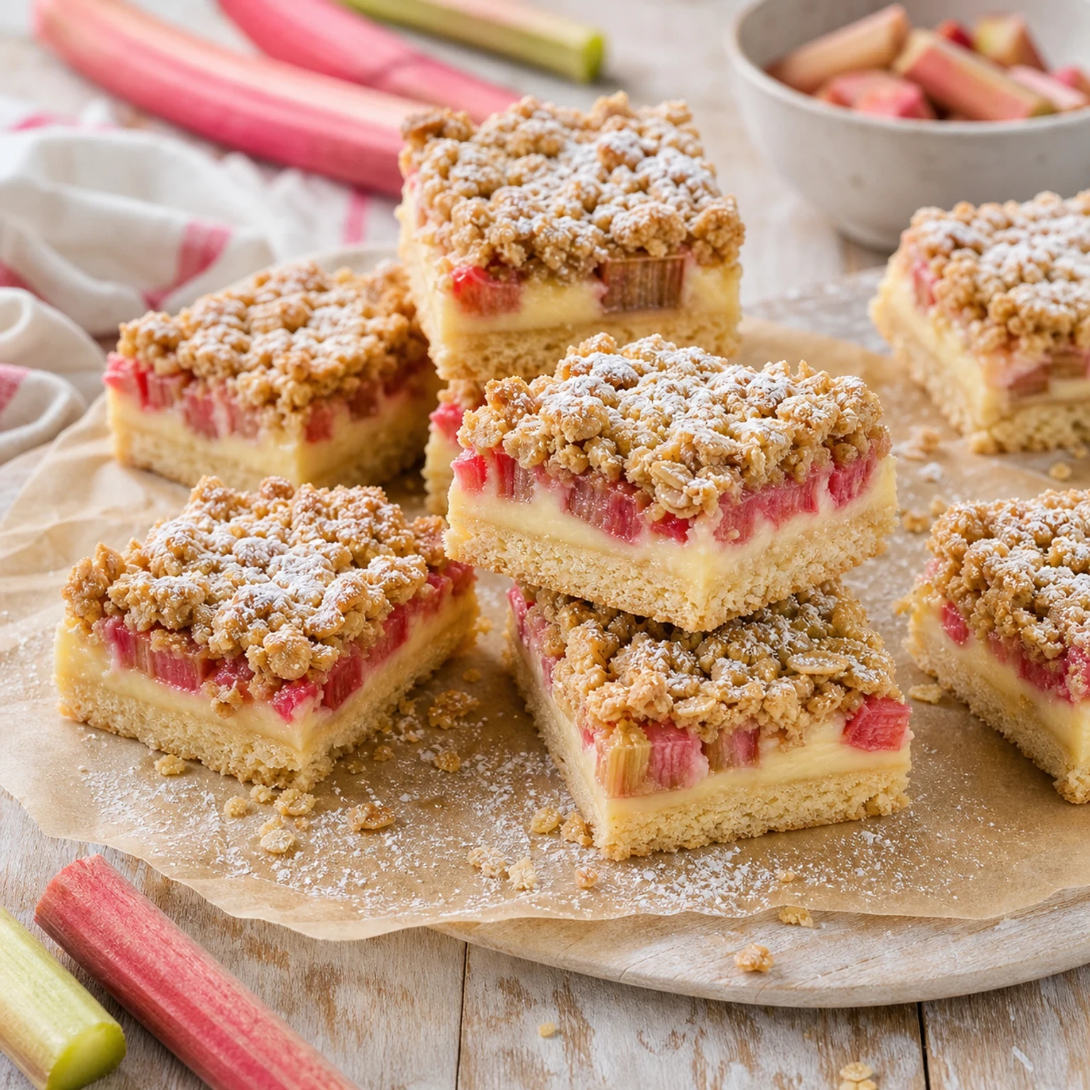 Rhubarb Custard Crumble Bars