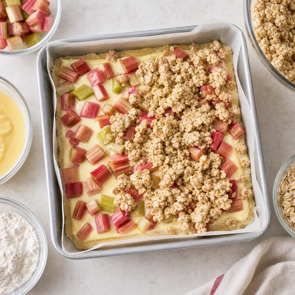 Rhubarb Custard Crumble Bars process image