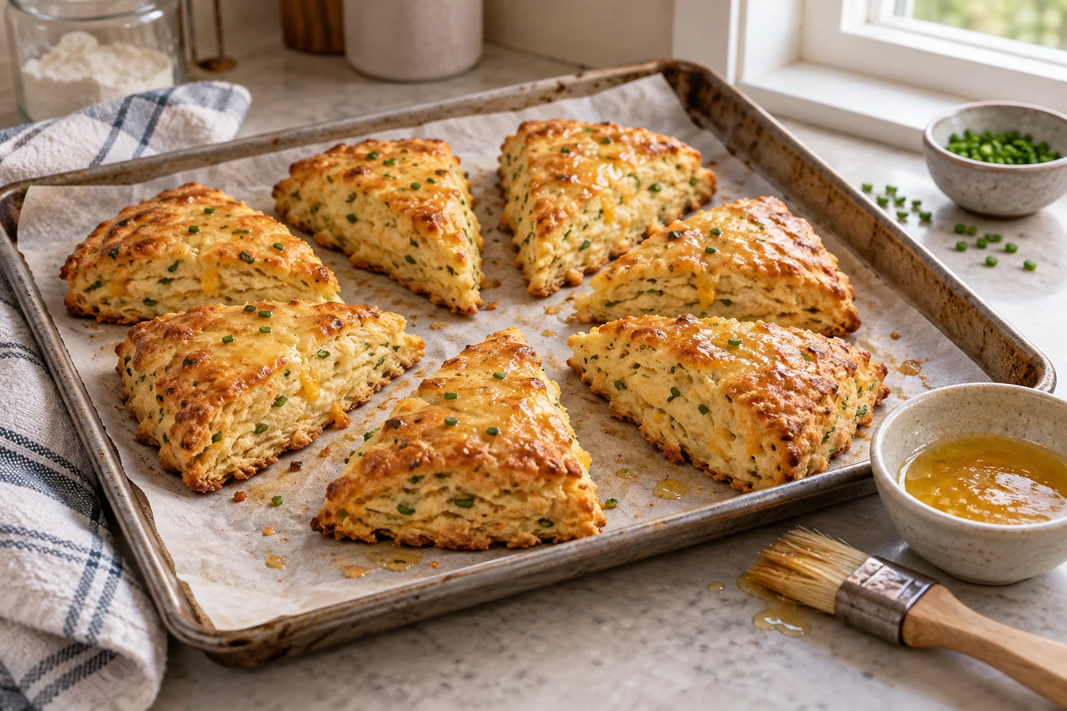 Savory Cheddar and Chive Scones with Honey Butter Glaze